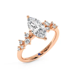 Marquise With Round Diamond Halo Engagement Ring - Rose Gold