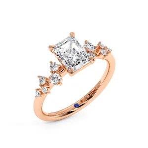 Radiant With Round Diamond Halo Engagement Ring - Rose Gold