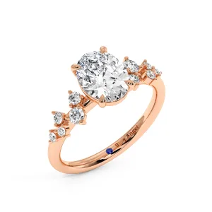 Oval With Round Hidden Halo Engagement Ring - Rose Gold