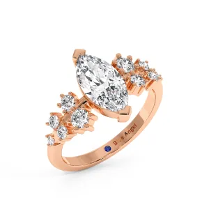 Marquise With Round Diamond Halo Engagement Ring - Rose Gold