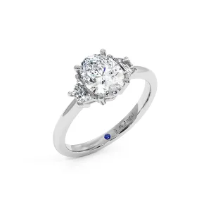 Oval With Bagguette Trilogy Ring - White Gold