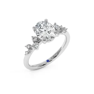 Oval With Round Halo Engagement Ring - White Gold