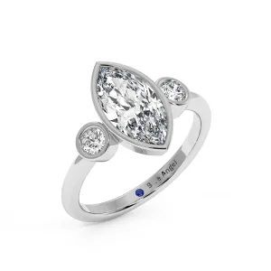 Marquise With Round Trilogy Ring - White Gold