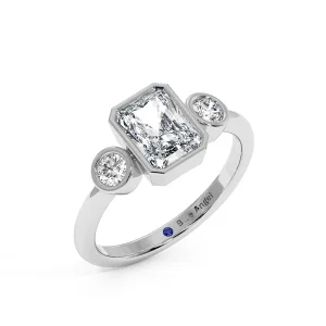 Radiant With Round Trilogy Ring - White Gold
