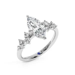 Marquise With Round Diamond Halo Engagement Ring - White Gold