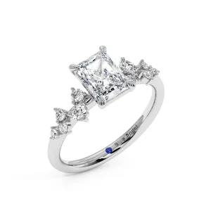Radiant With Round Diamond Halo Engagement Ring - White Gold