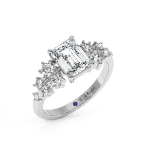 Emerald With Round Halo Engagement Ring - White Gold