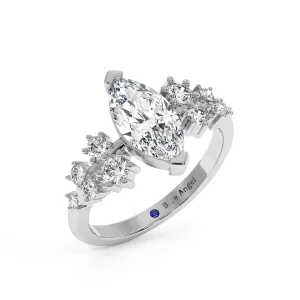 Marquise With Round Diamond Halo Engagement Ring - White Gold
