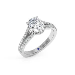 Oval Diamond 2 Row Split Shank Halo Engagement Ring - White Gold