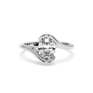 Oval Diamond Swirl Halo Engagement Ring - White Gold