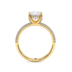 Oval Diamond Double Halo Ring - Yellow Gold
