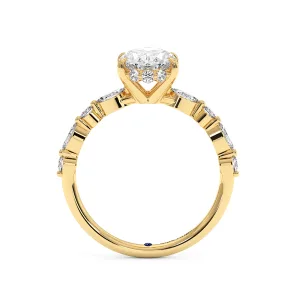 Oval Diamond Halo Engagement Ring - Yellow Gold