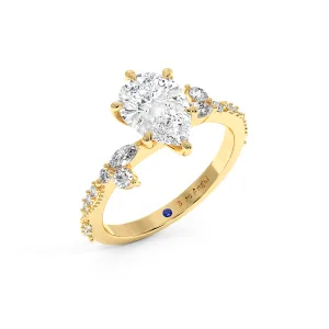 Pear With Round Halo Engagement Ring - Yellow Gold