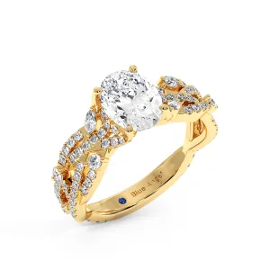 Oval Diamond Split Shank Halo Engagement Ring - Yellow Gold