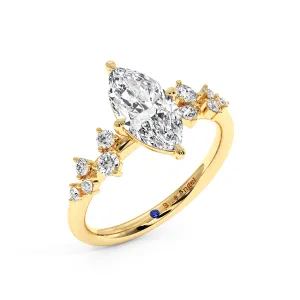 Marquise With Round Diamond Halo Engagement Ring - Yellow Gold