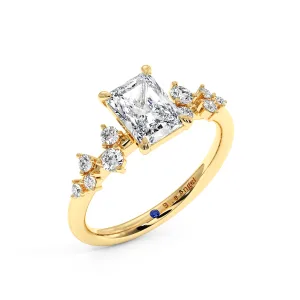 Radiant With Round Diamond Halo Engagement Ring - Yellow Gold