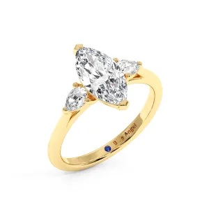 Marquise With Pear Halo Engagement Ring - Yellow Gold