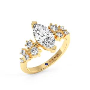 Marquise With Round Diamond Halo Engagement Ring - Yellow Gold