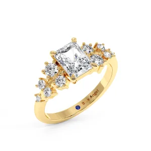 Radiant With Round Diamond Halo Engagement Ring - Yellow Gold