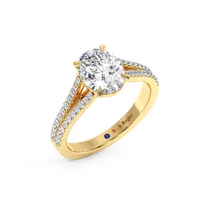 Oval Diamond 2 Row Split Shank Halo Engagement Ring - Yellow Gold