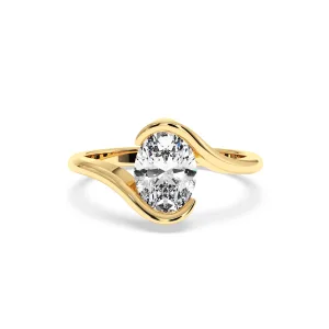 Oval Diamond Swirl Halo Engagement Ring - Yellow Gold